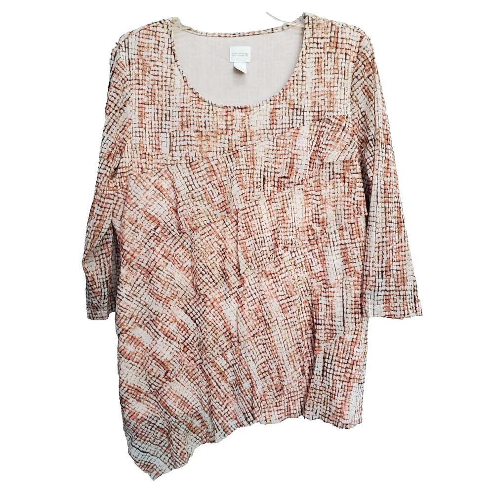 Chico's Mosaic Tiered Scoop Neck Asymmetric Hem Lined Tunic Size 2 Large